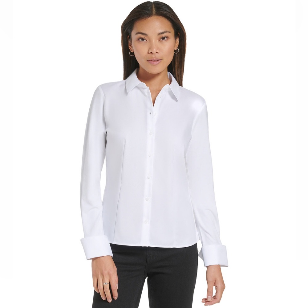 (SOLD) Calvin Klein White Knit Combo Button Down Shirt